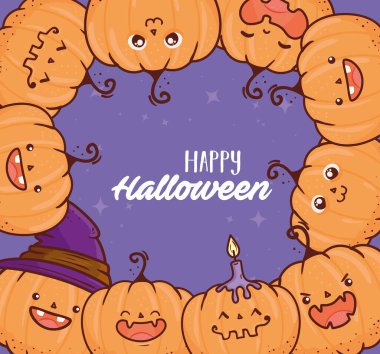 Cadılar bayramın kutlu olsun, tatlı balkabağı çerçeveli mum ve şapka cadısı