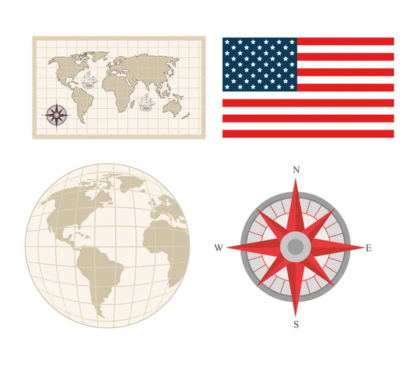 Icons set of happy columbus day national usa holiday — Stock Vector