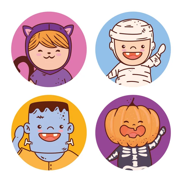 Barn grupp förklädd för lycklig halloween — Stock vektor