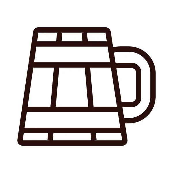 Houten bier pot drinken oktoberfest lijn pictogram — Stockvector