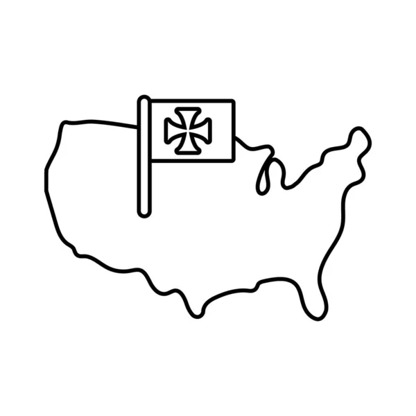 Spojené státy americké mapa s vlajkou Columbus den line styl — Stockový vektor