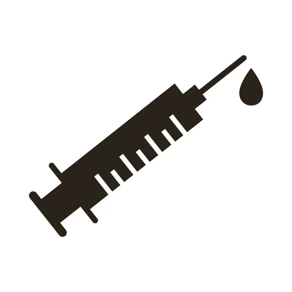 Seringa de vacina com ícone de estilo silhueta gota — Vetor de Stock
