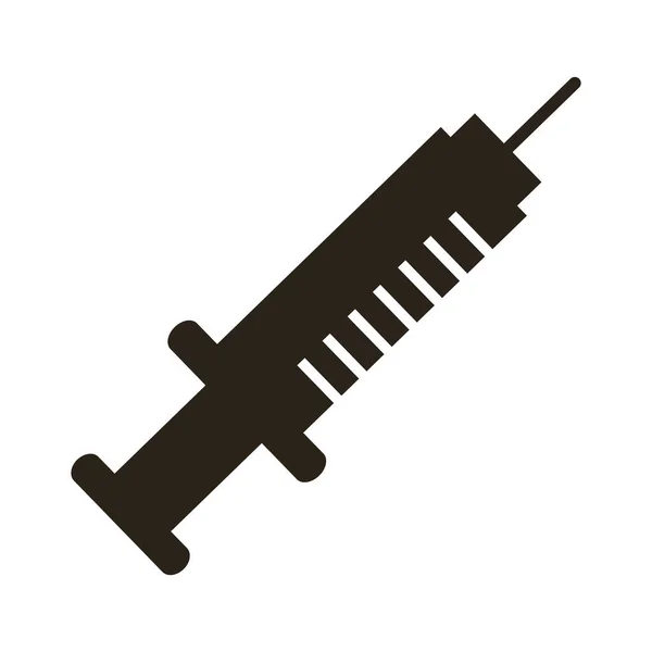 Seringa de vacina ícone estilo silhueta droga — Vetor de Stock