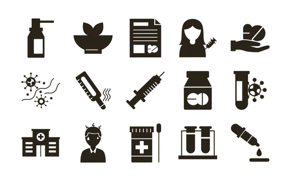 Paquete de quince iconos conjunto médico — Vector de stock