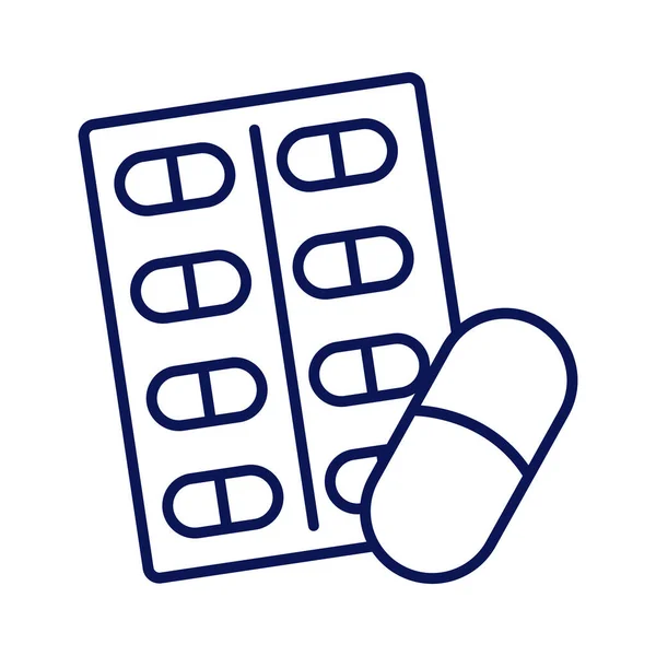 Geneesmiddel capsules drugs zegel lijn stijl pictogram — Stockvector