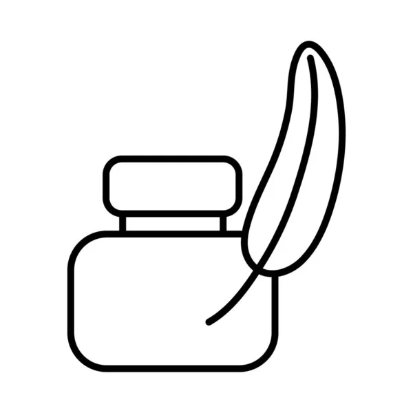 Veer met inkt fles lijn stijl pictogram — Stockvector