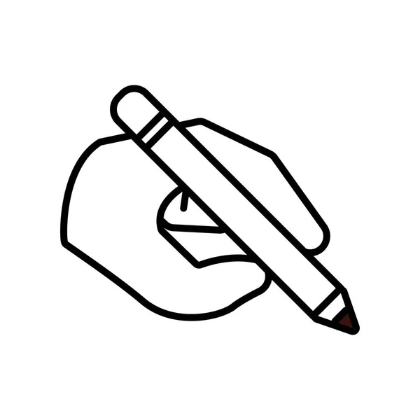 Mano con linea di scrittura a matita icona stile — Vettoriale Stock