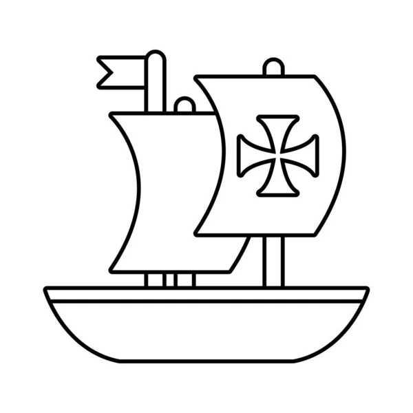 Caravela barco columbus línea de día estilo — Vector de stock