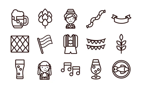 Bundel van vijftien oktoberfest set pictogrammen — Stockvector