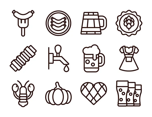 Bündel von zwölf Oktoberfest-Set-Symbolen — Stockvektor