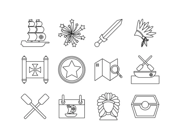 Bundle of columbus day set icons — Stock Vector