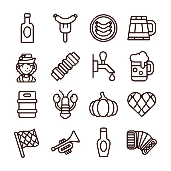 Paquete de dieciséis oktoberfest conjunto de iconos — Vector de stock