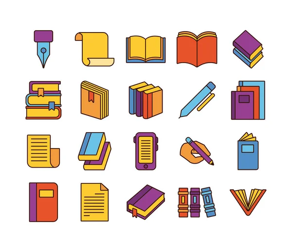 Bundle of twenty books literature set icons — Stock Vector
