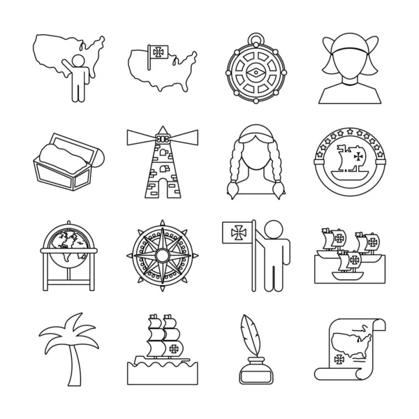 Bundel columbus dag set pictogrammen — Stockvector