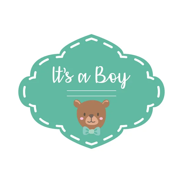 Baby shower frame card z misia Teddy i liternictwo jego chłopak ręka rysować styl — Wektor stockowy
