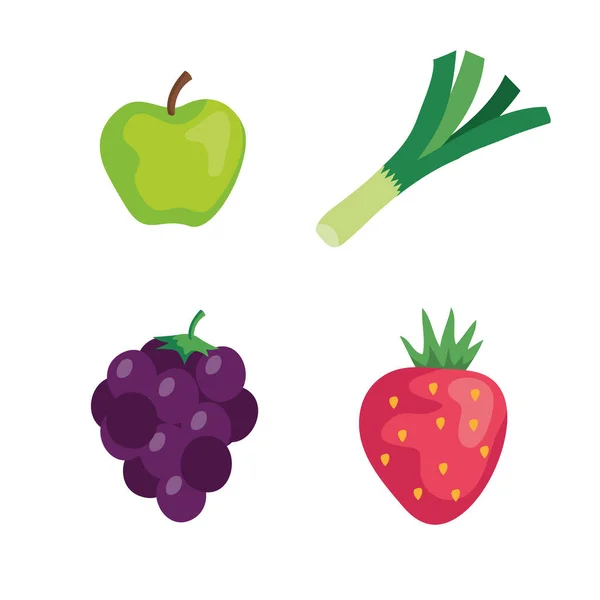 Zestaw zdrowych świeżych owoców i warzyw — Wektor stockowy