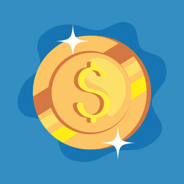 Munt dollar pictogram op blauwe achtergrond — Stockvector