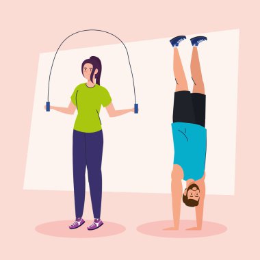 Egzersiz yapan çiftler, spor eğlence konsepti