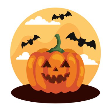 Mutlu Cadılar Bayramı bayrağı ve uçan yarasalı balkabağı