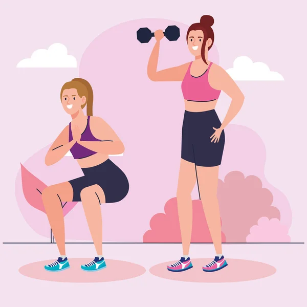 Skupinové cvičení žen venkovní, sportovní rekreační cvičení — Stockový vektor