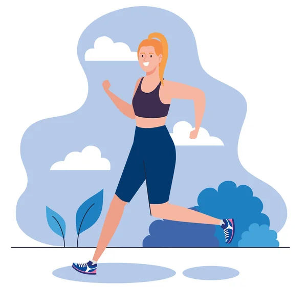 Vrouw running outdoor, sport recreatie oefening — Stockvector