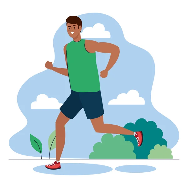 Homem afro correr ao ar livre, esporte recreação exercício — Vetor de Stock