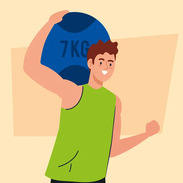 Man öva motion med boll på sju kilo, rekreation motion sport — Stock vektor