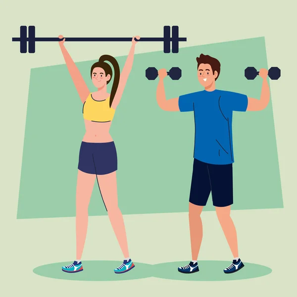 Couple faisant des exercices, concept de loisirs sportifs — Image vectorielle