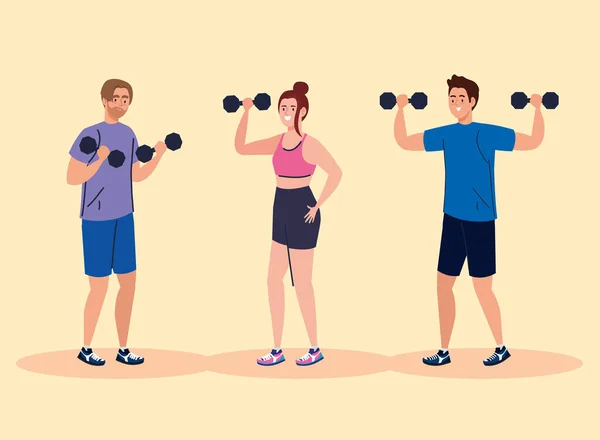 Grupp av fitness människor, människor som tränar — Stock vektor