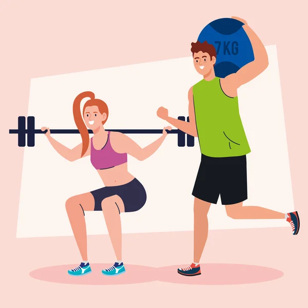 Jovem casal praticando exercício, recreação conceito de esporte — Vetor de Stock