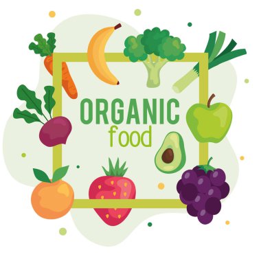 Organik gıda, meyve ve sebze pankartı, sağlıklı gıda konsepti.