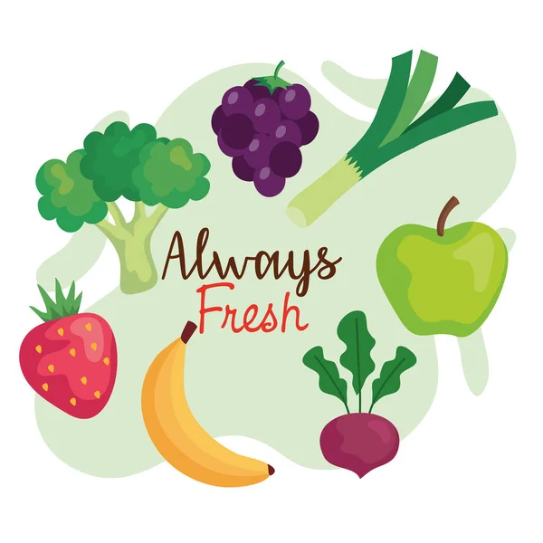 Banner, alltid färska grönsaker och frukter, begreppet hälsosam mat — Stock vektor