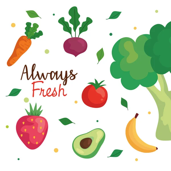 Banner, always fresh fruits and vegetables, concept healthy food — Stock Vector