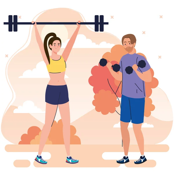 Couple faisant des exercices en plein air, concept de loisirs sportifs — Image vectorielle