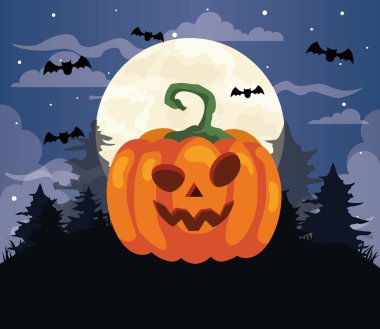 Balkabağı, uçan yarasalar ve dolunayla Cadılar Bayramı arkaplanınız kutlu olsun.