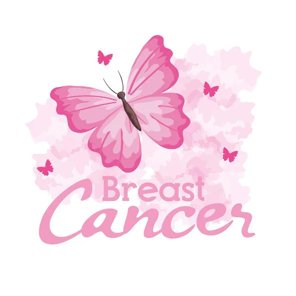 Símbolo del mes mundial de la conciencia del cáncer de mama en octubre con la decoración de mariposas — Vector de stock