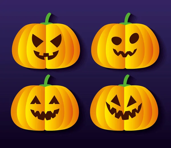 Ensemble de citrouilles halloween en style de coupe de papier — Image vectorielle