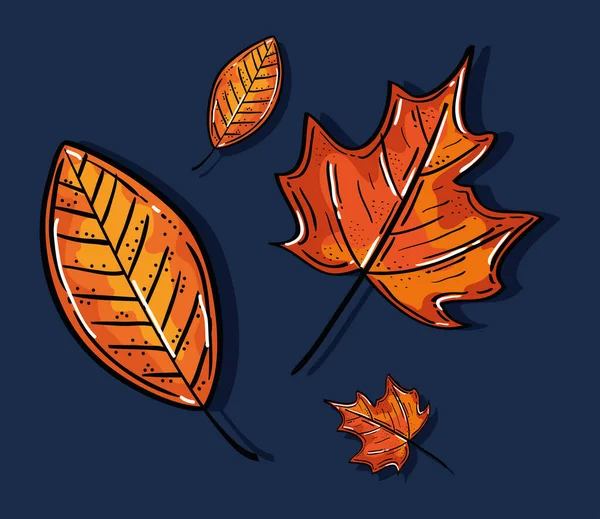 Set of autumn leaves on blue background — Stock Vector