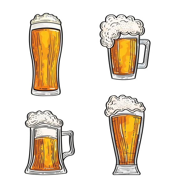 Set di birre su sfondo bianco — Vettoriale Stock