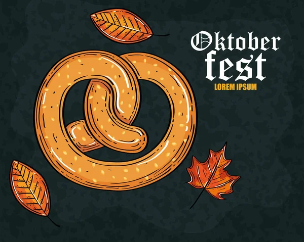 Fiesta del festival de la cerveza oktoberfest con deliciosos pretzel y hojas de otoño — Archivo Imágenes Vectoriales