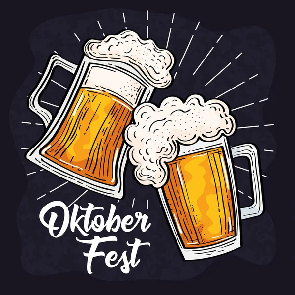 Oktoberfest festivalfeest met potten bier — Stockvector