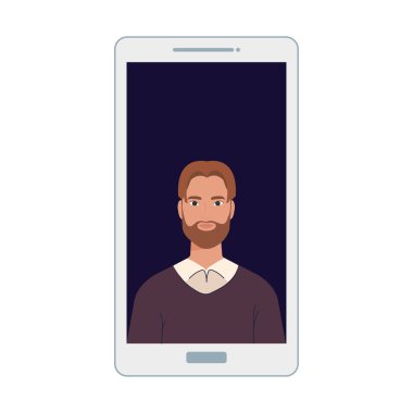 Akıllı telefon vektör tasarımlı sakallı adam çizgi filmi