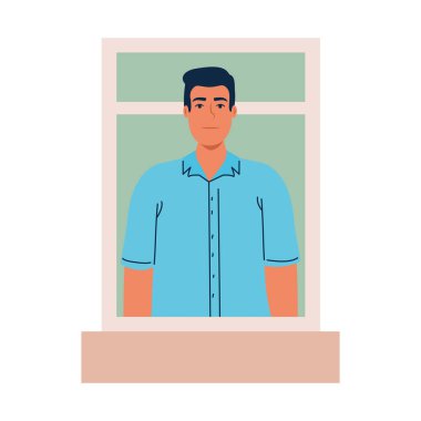 Pencere vektör tasarımında izole edilmiş adam karikatürü