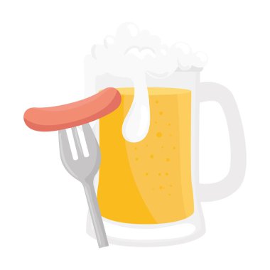 Ekim Festivali sosisi çatal ve bira cam vektör tasarımı