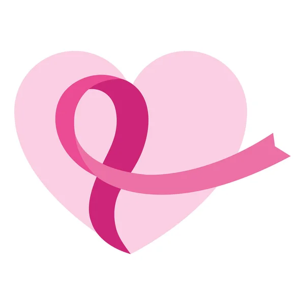 Fita rosa no coração de design de vetor de consciência de câncer de mama — Vetor de Stock