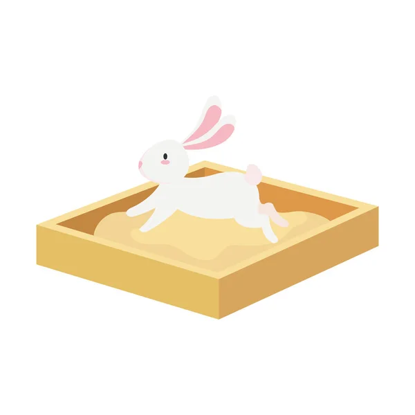 Cute biały królik kreskówka na piasek box wektor projektu — Wektor stockowy