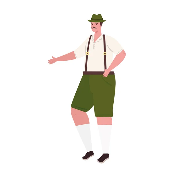 Oktoberfest hombre de dibujos animados con diseño de vectores de tela tradicional — Vector de stock