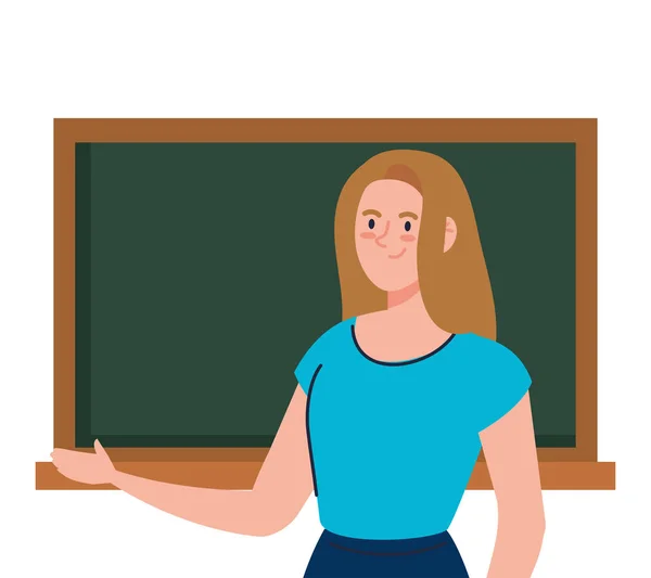 Skolkvinna lärare med grön styrelse vektor design — Stock vektor