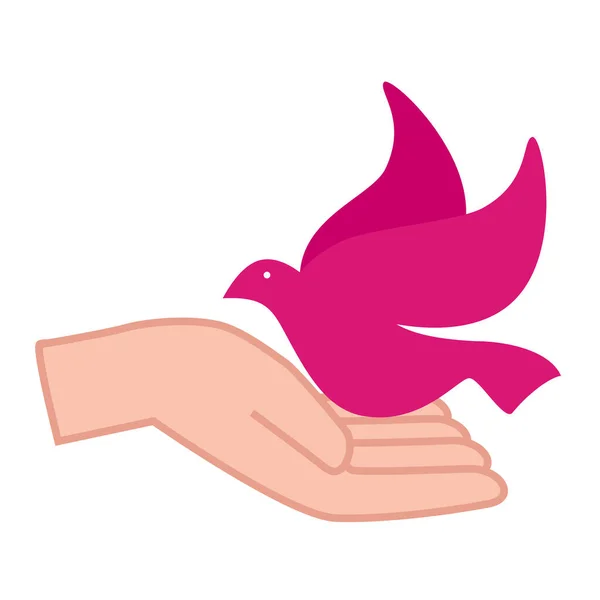 Roze duif op hand vector ontwerp — Stockvector