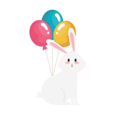 Balon vektör tasarımlı şirin beyaz tavşan çizgi filmi.